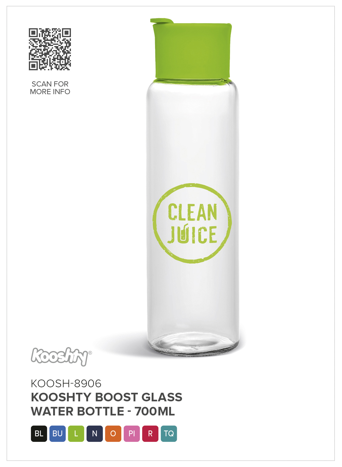 Kooshty Boost Glass Water Bottle - 700ml CATALOGUE_IMAGE